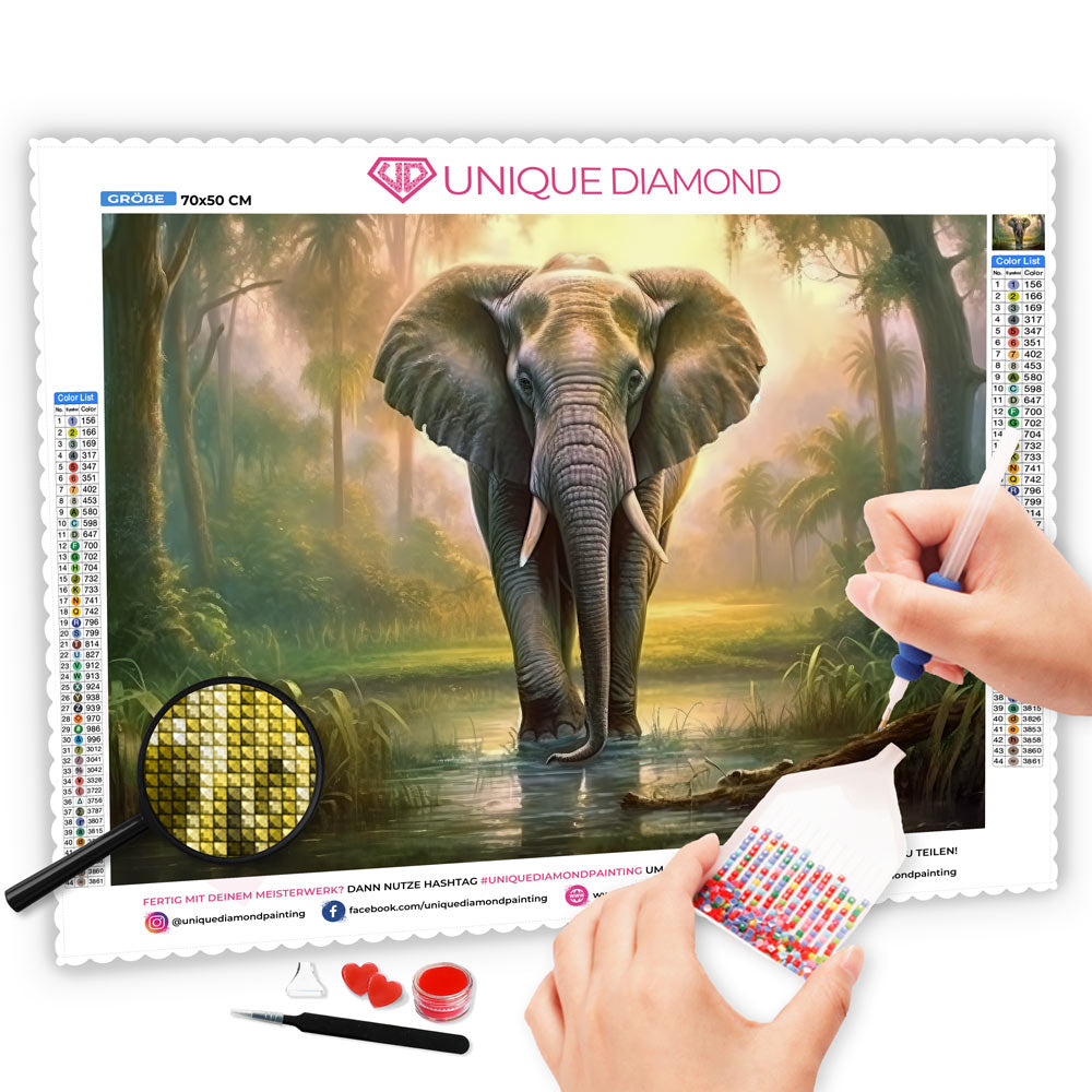 5D Diamond Painting Elefant im Dschungel - Unique-Diamond