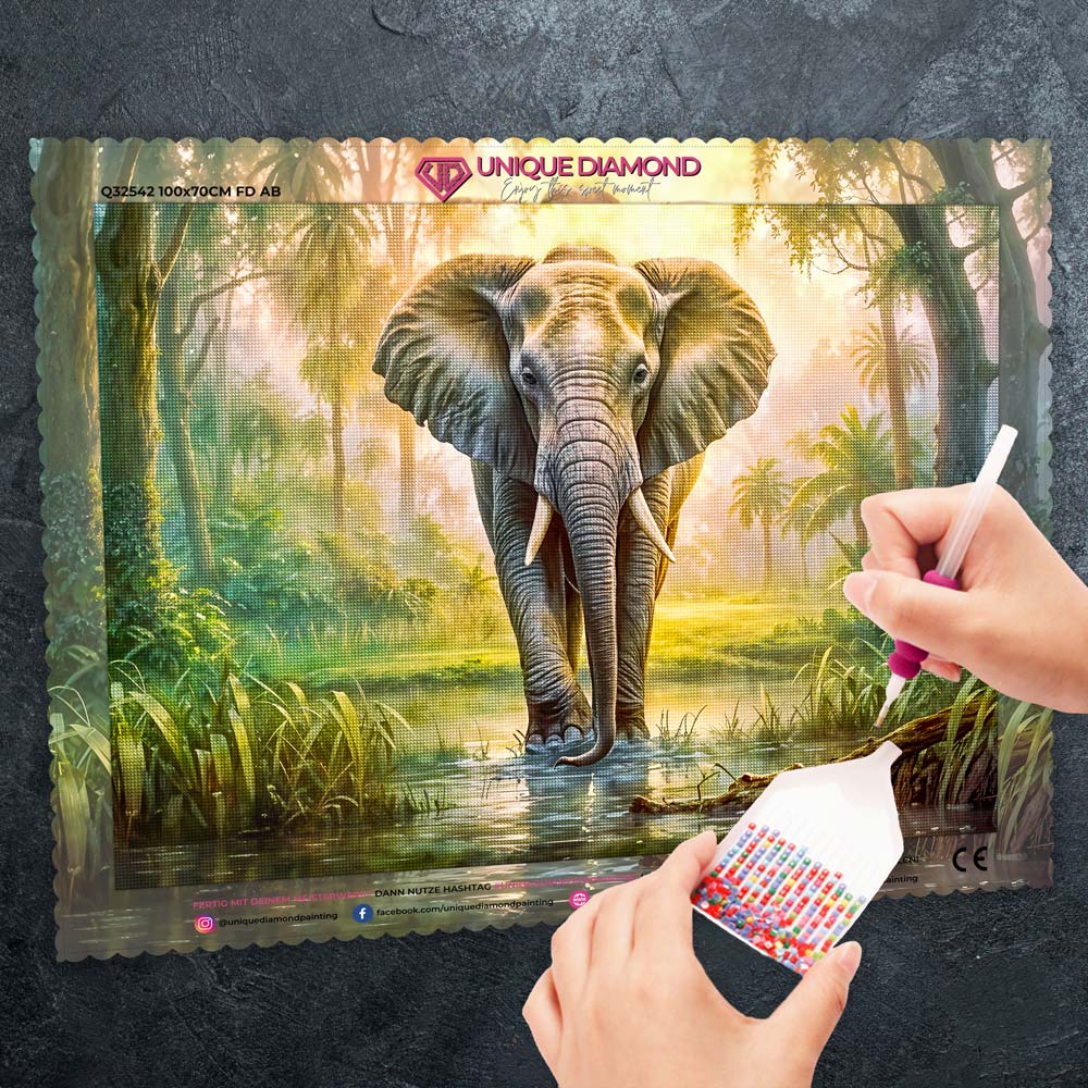 5D Diamond Painting – Elefant im Dschungel Unique-Diamond