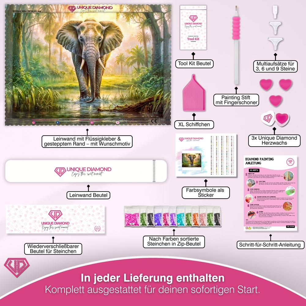 5D Diamond Painting – Elefant im Dschungel Unique-Diamond