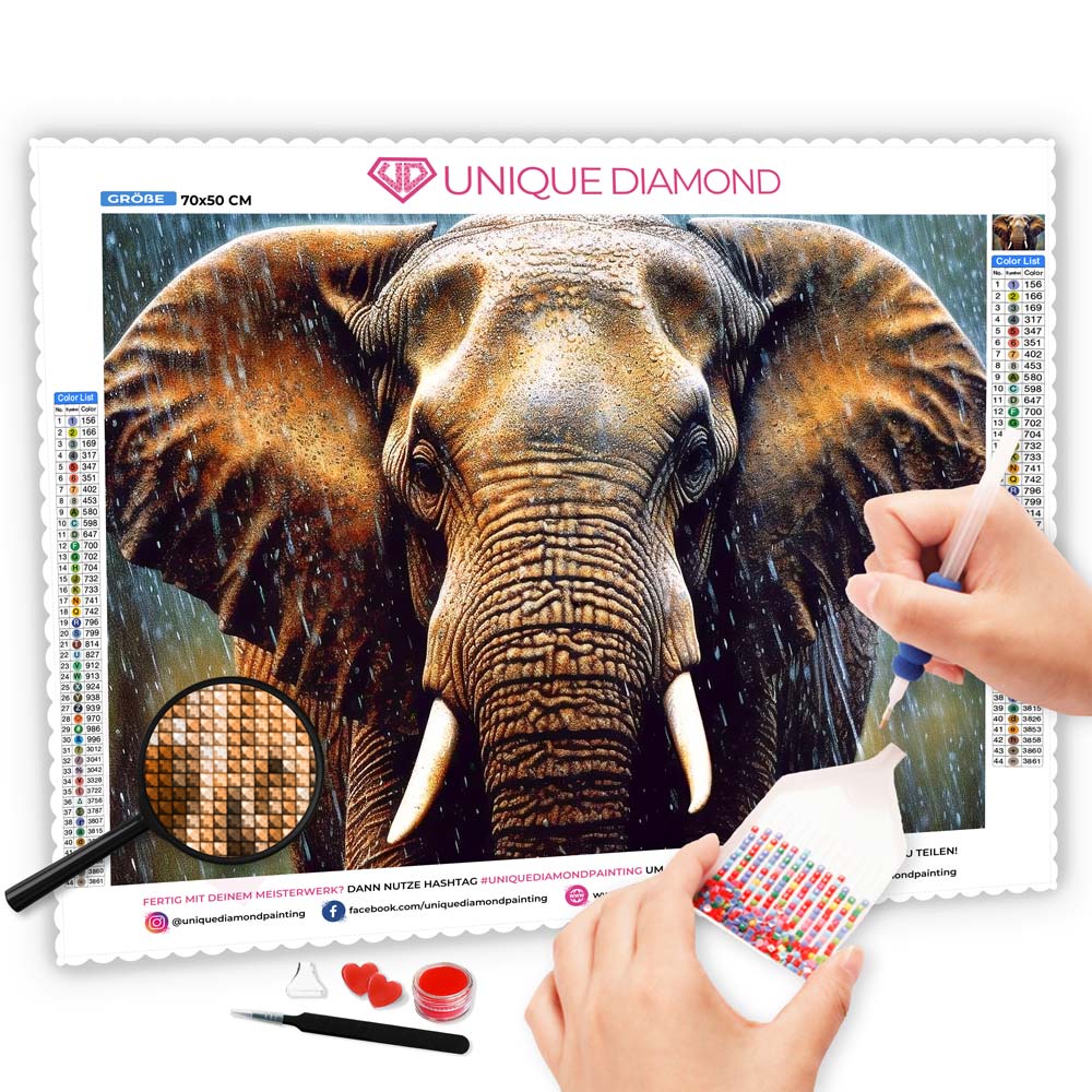 5D Diamond Painting Elefant im Regen - Unique-Diamond