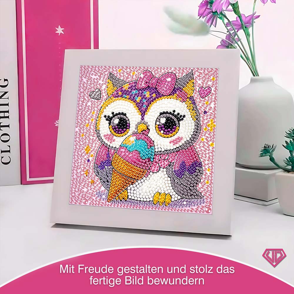 5D Diamond Painting Eule und Eis mit Strasssteinchen, Unique-Diamond