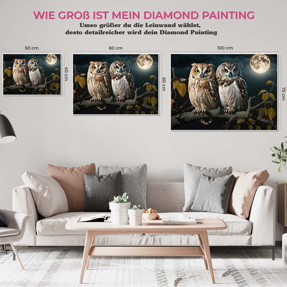 5D Diamond Painting Eulen In Mondschein, Unique-Diamond