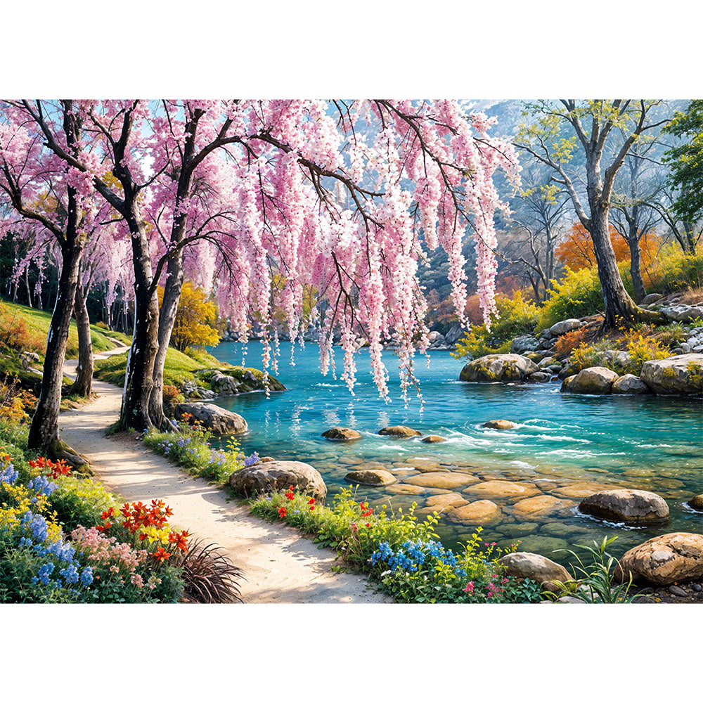 5D Diamond Painting Fluss Landschaft, Unique-Diamond