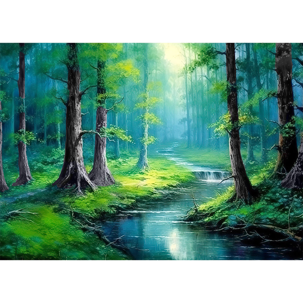 5D Diamond Painting AB Steine Fluss im Wald, Unique-Diamond