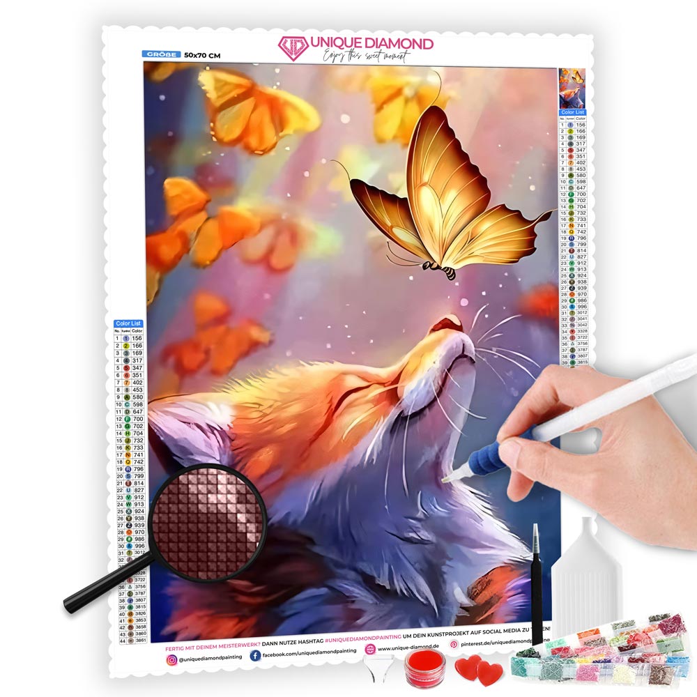 5D Diamond Painting Fuchs mit Schmetterling, Unique-Diamond