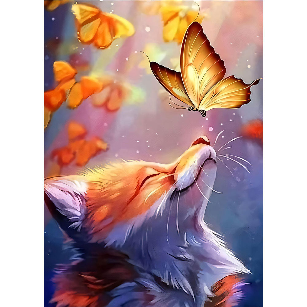 5D Diamond Painting Fuchs mit Schmetterling, Unique-Diamond