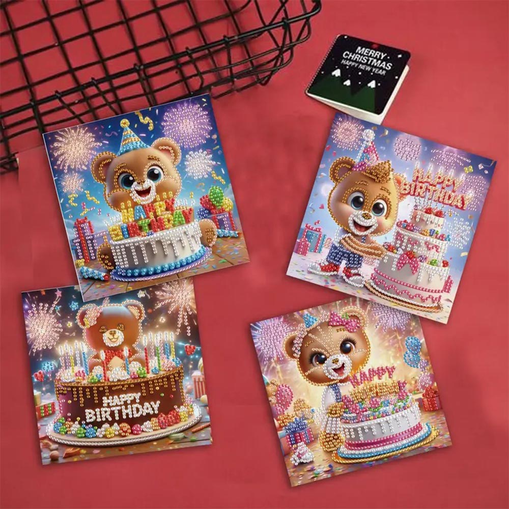 5D Diamond Painting Grußkarten – Bärchenparty zum Geburtstag, Unique-Diamond