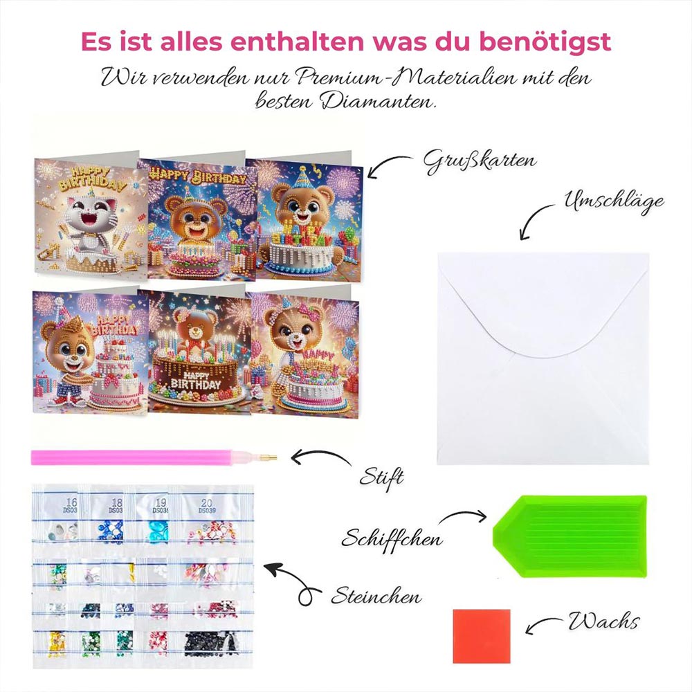 5D Diamond Painting Grußkarten – Bärchenparty zum Geburtstag, Unique-Diamond