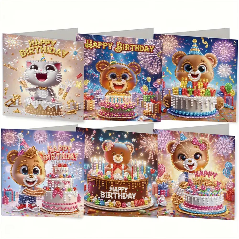 5D Diamond Painting Grußkarten – Bärchenparty zum Geburtstag, Unique-Diamond