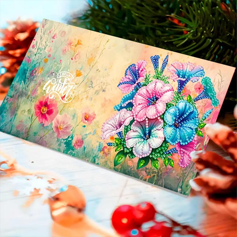 5D Diamond Painting Grußkarten – Blumenpracht 6 Stück, Unique-Diamond