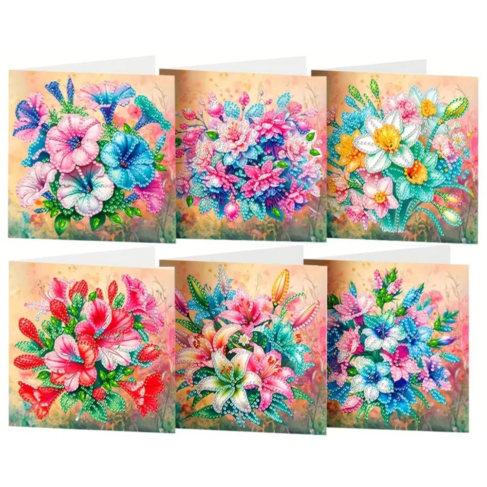 5D Diamond Painting Grußkarten – Blumenpracht 6 Stück, Unique-Diamond