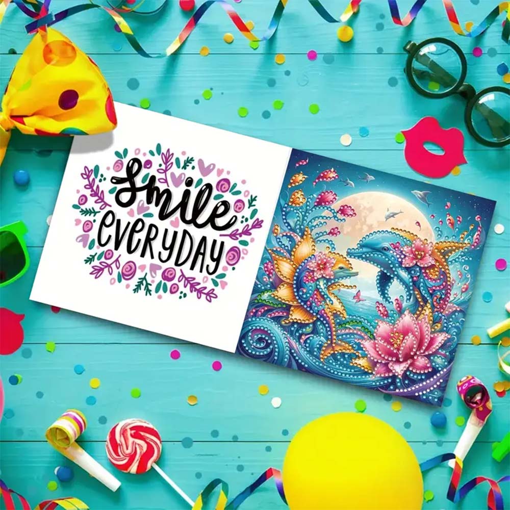 5D Diamond Painting Grußkarten – Delfinliebe Edition, Unique-Diamond