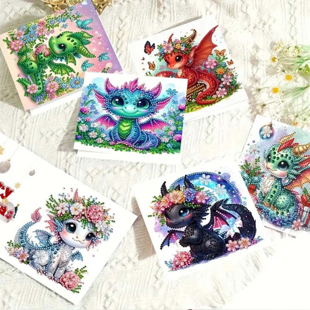 5D Diamond Painting Grußkarten – Drachenfreunde mit Glitzerflügeln Unique-Diamond