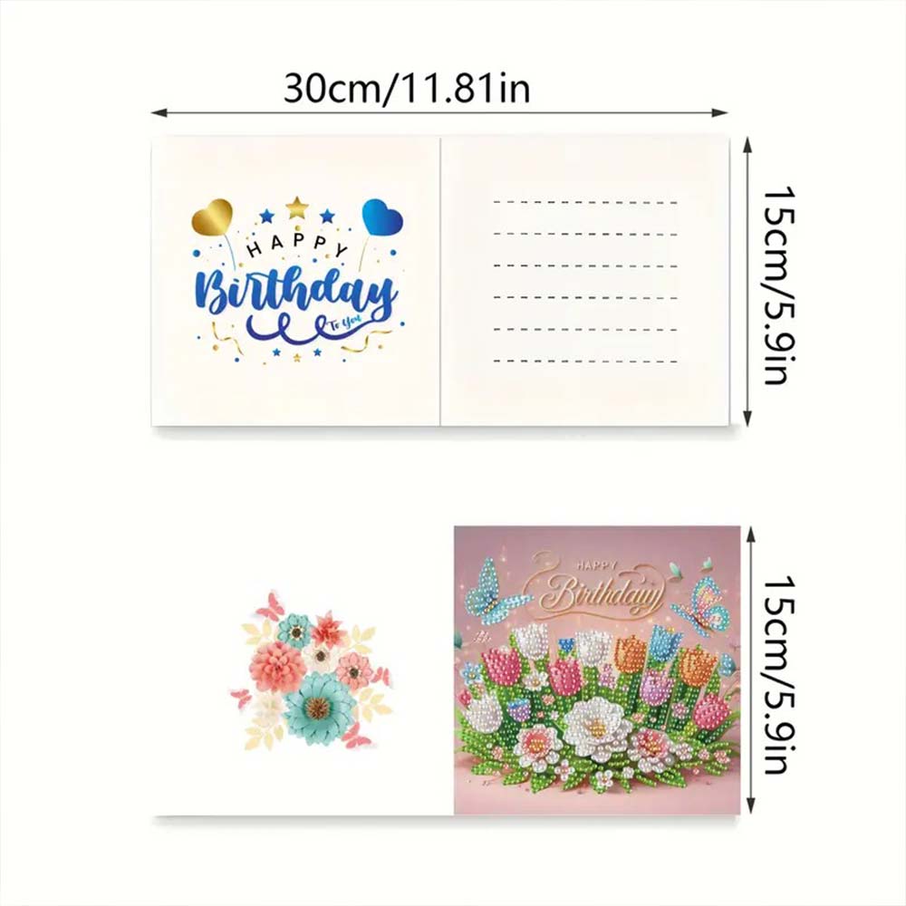 5D Diamond Painting Grußkarten – Geburtstagsblumen mit Schmetterlingen, Unique-Diamond