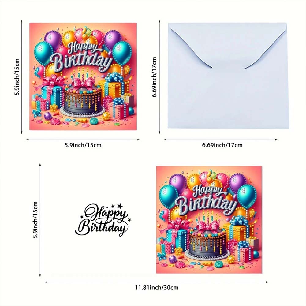 5D Diamond Painting Grußkarten – Geburtstagsfreude 6 Stück, Unique-Diamond