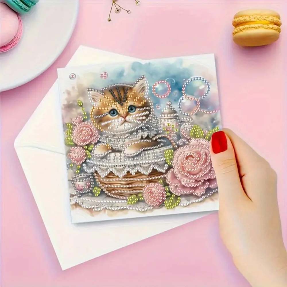 5D Diamond Painting Grußkarten – Kätzchenzauber, Unique-Diamond