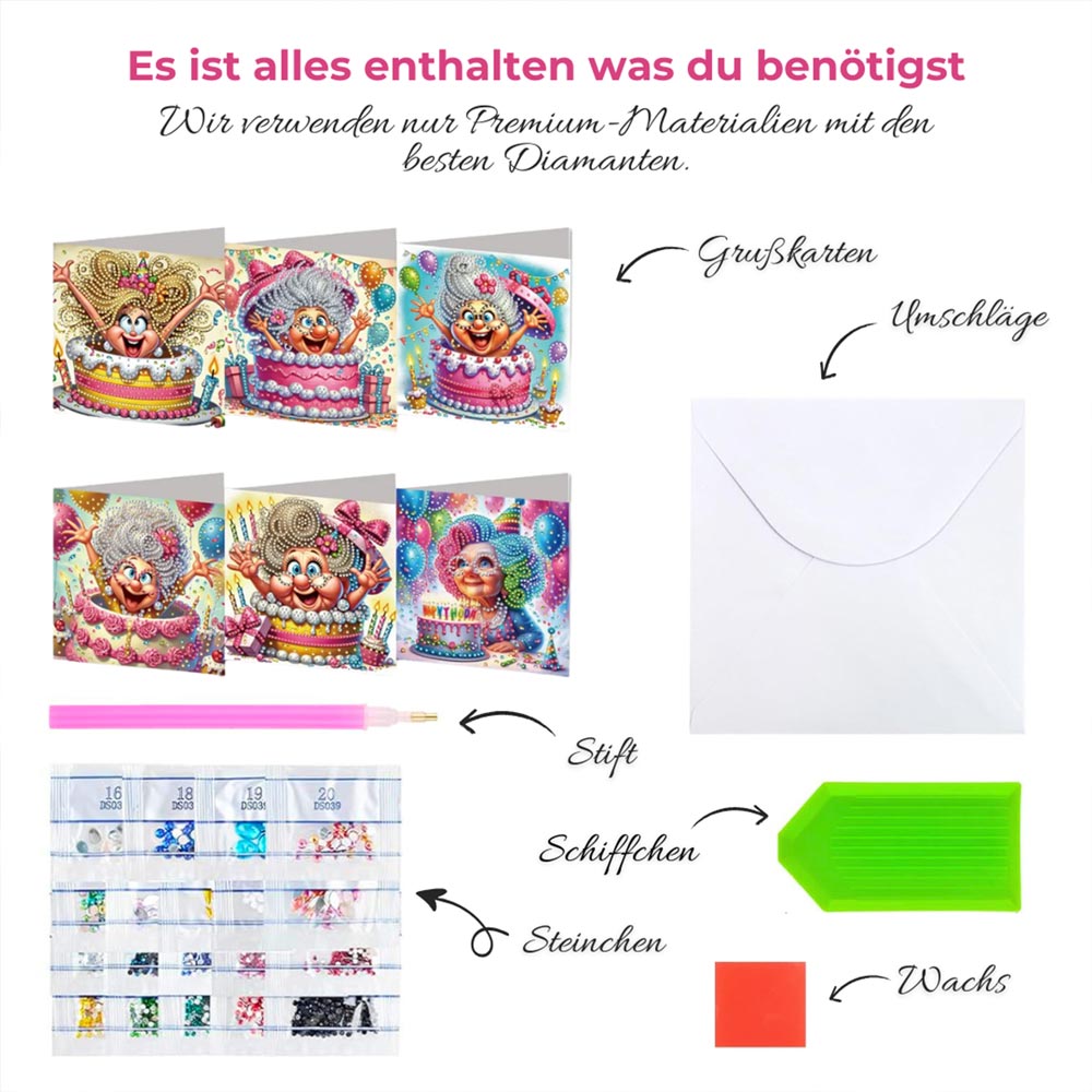 5D Diamond Painting Grußkarten – Lustige Geburtstagsdamen, Unique-Diamond