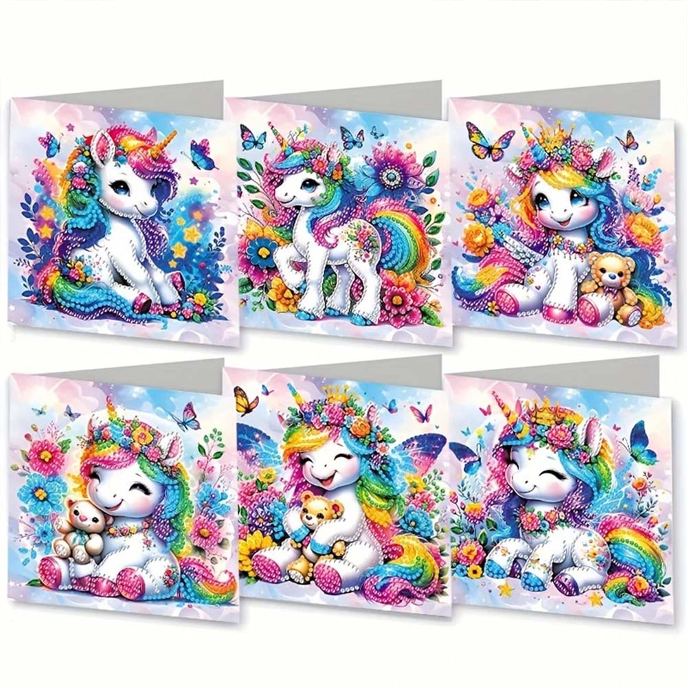 5D Diamond Painting Grußkarten – Regenbogen-Einhörner 6 Stück, Unique-Diamond