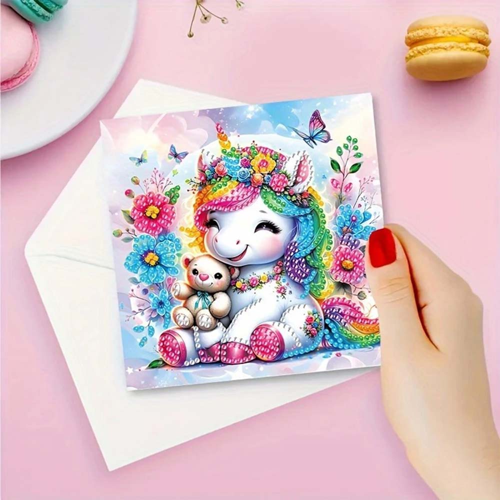 5D Diamond Painting Grußkarten – Regenbogen-Einhörner 6 Stück, Unique-Diamond