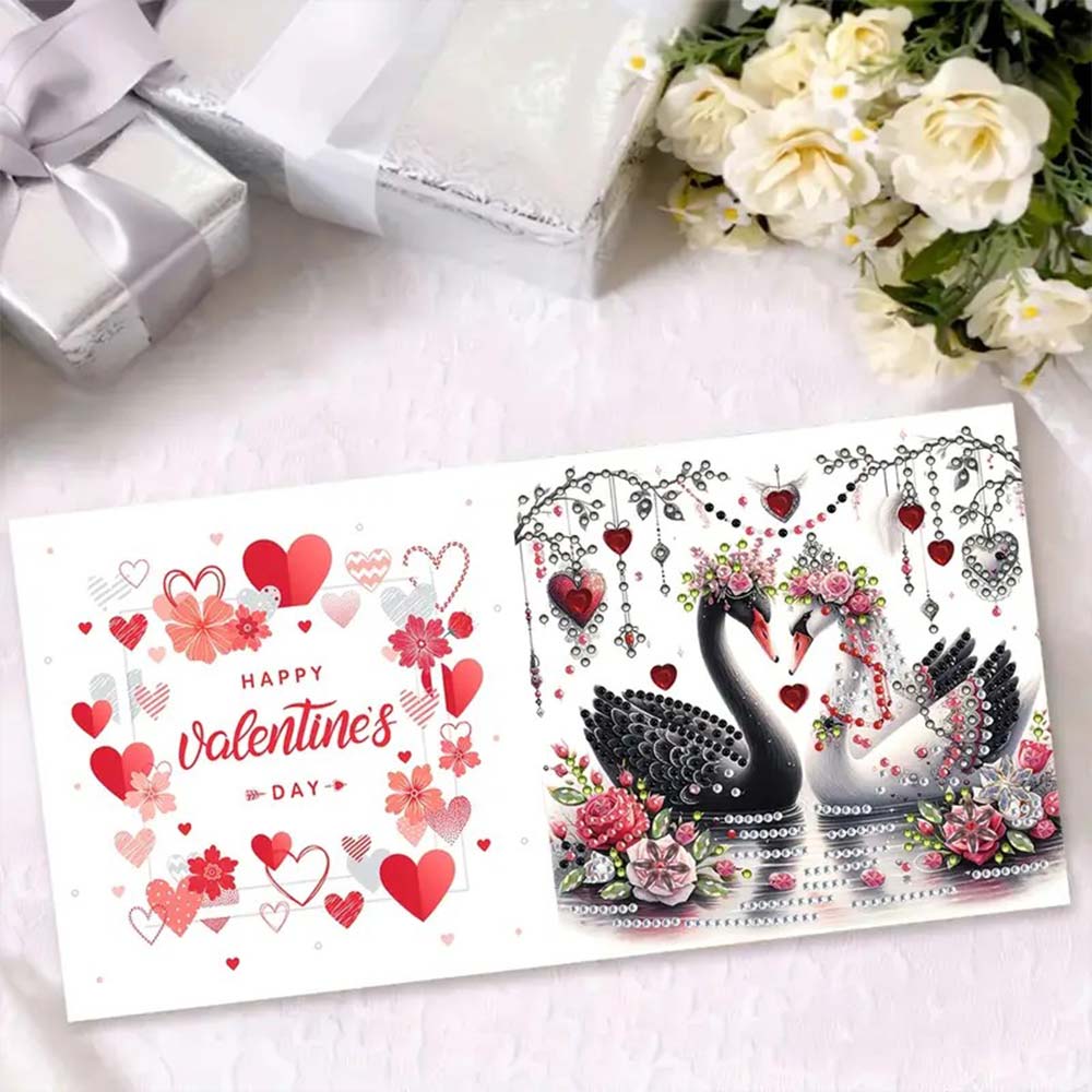5D Diamond Painting Grußkarten – Schwanenliebe in Rot & Weiß, Unique-Diamond