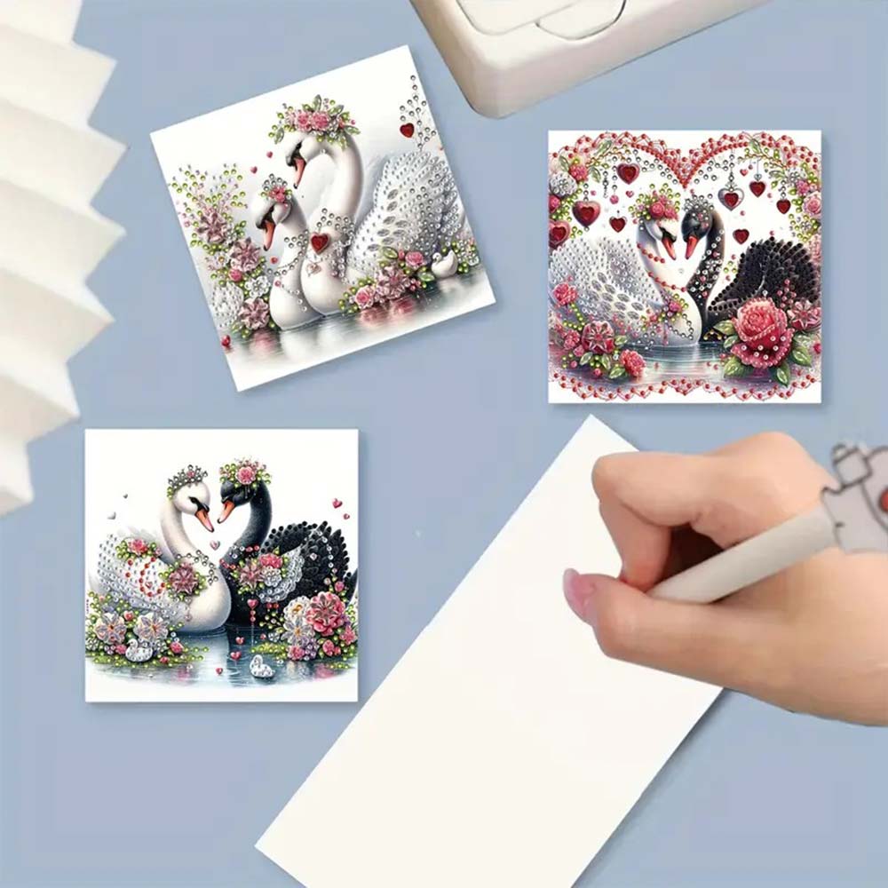 5D Diamond Painting Grußkarten – Schwanenliebe in Rot & Weiß, Unique-Diamond