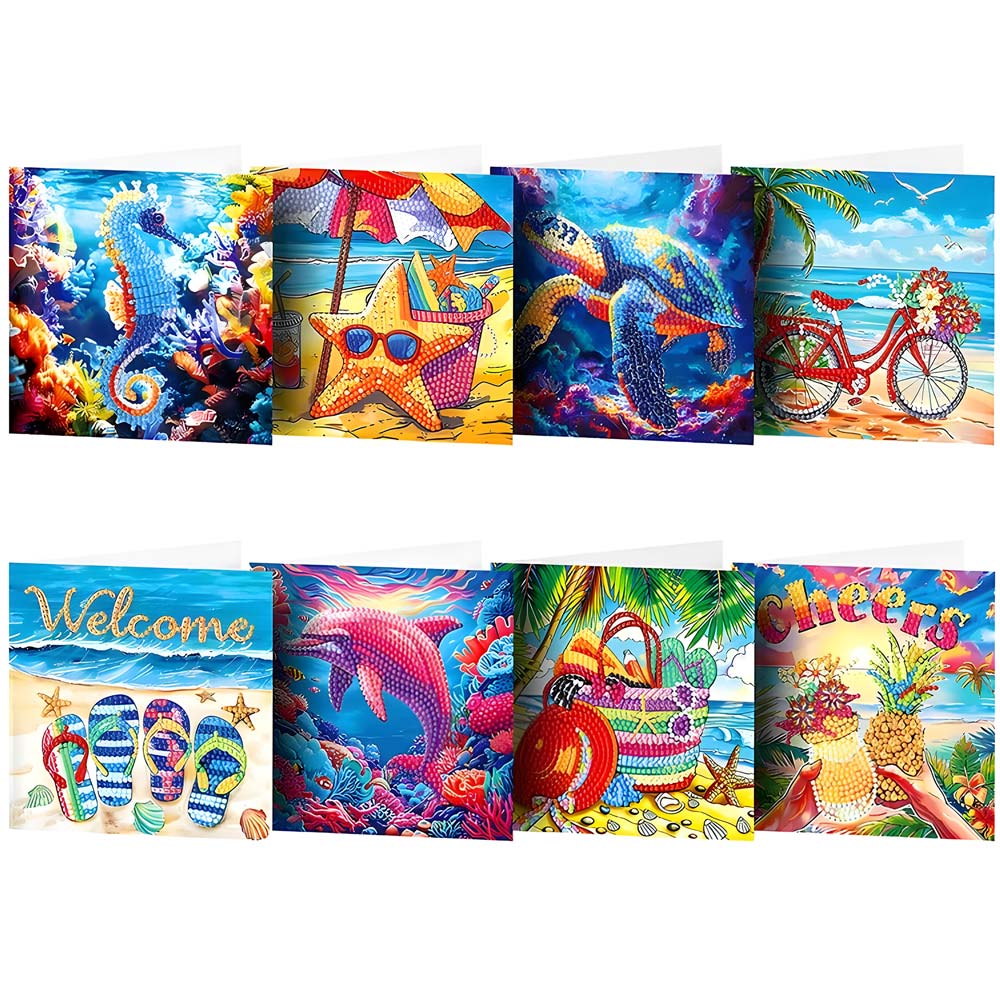 5D Diamond Painting Grußkarten – Tropische Sommerfreude 8 Stück, Unique-Diamond
