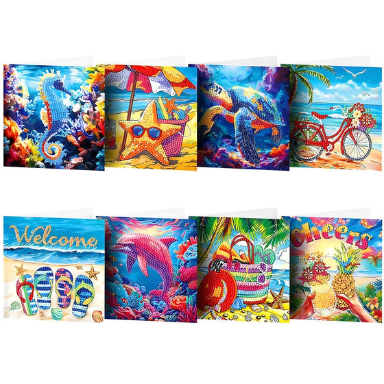 5D Diamond Painting Grußkarten – Tropische Sommerfreude 8 Stück, Unique-Diamond