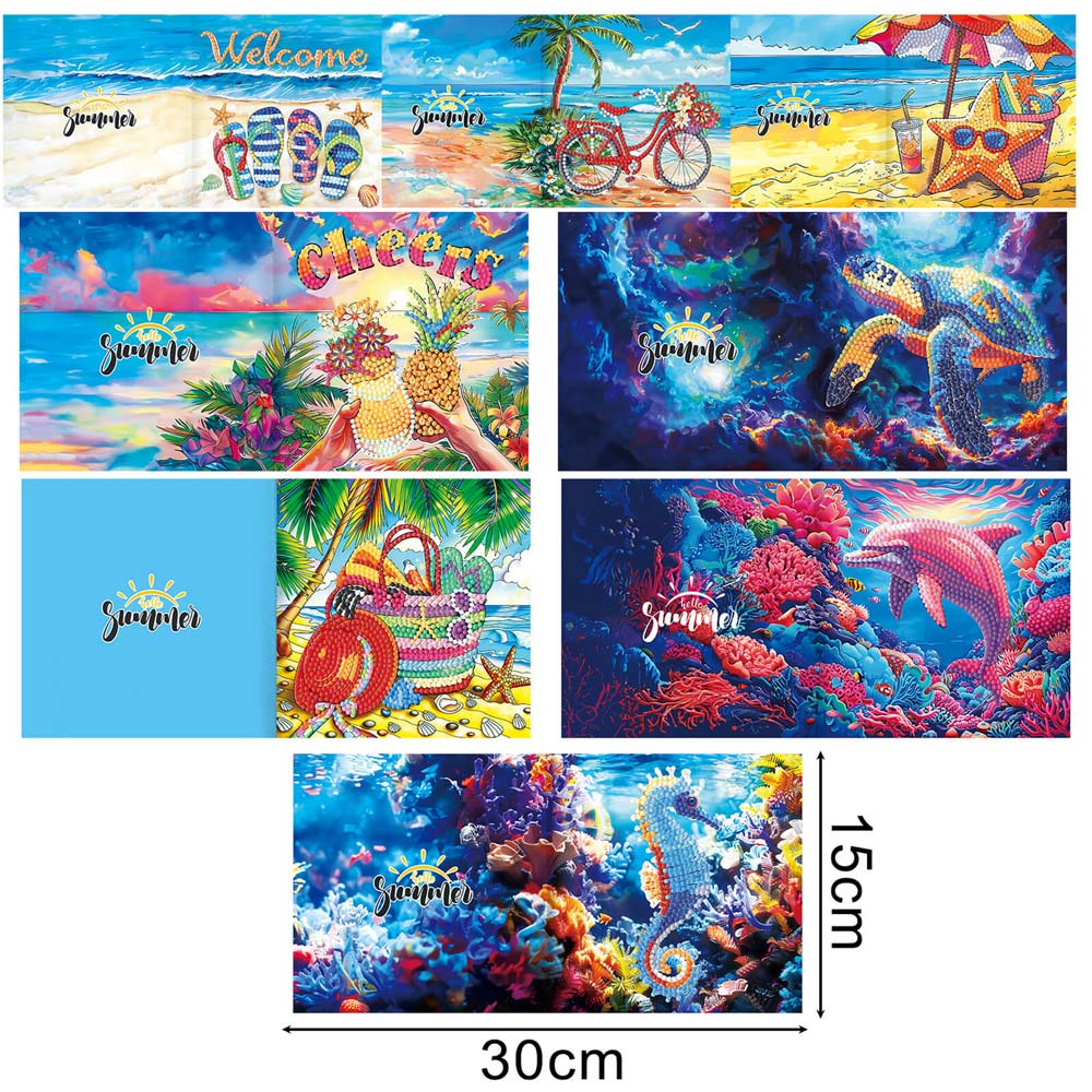 5D Diamond Painting Grußkarten – Tropische Sommerfreude 8 Stück, Unique-Diamond