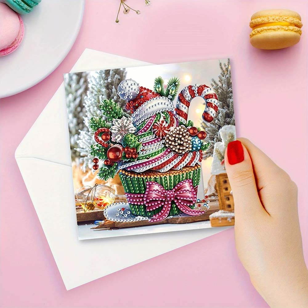 5D Diamond Painting Grußkarten – Weihnachtliche Cupcake 6 Stück, Unique-Diamond