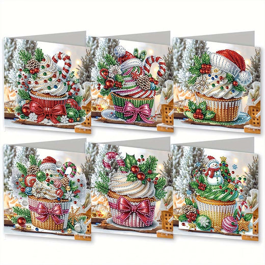 5D Diamond Painting Grußkarten – Weihnachtliche Cupcake 6 Stück, Unique-Diamond