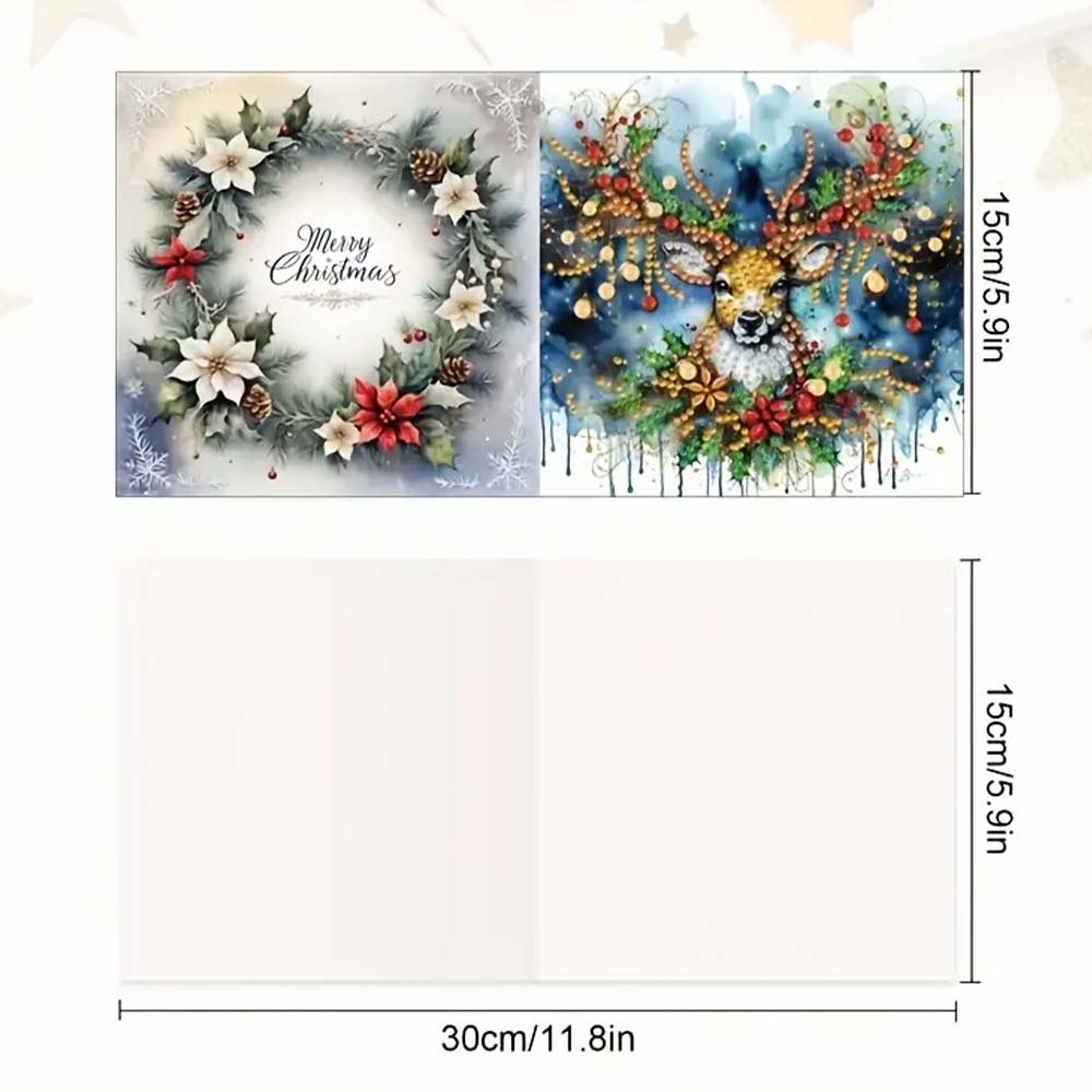 5D Diamond Painting Grußkarten – Weihnachts-Hirsche im Glanz der Lichter, Unique-Diamond