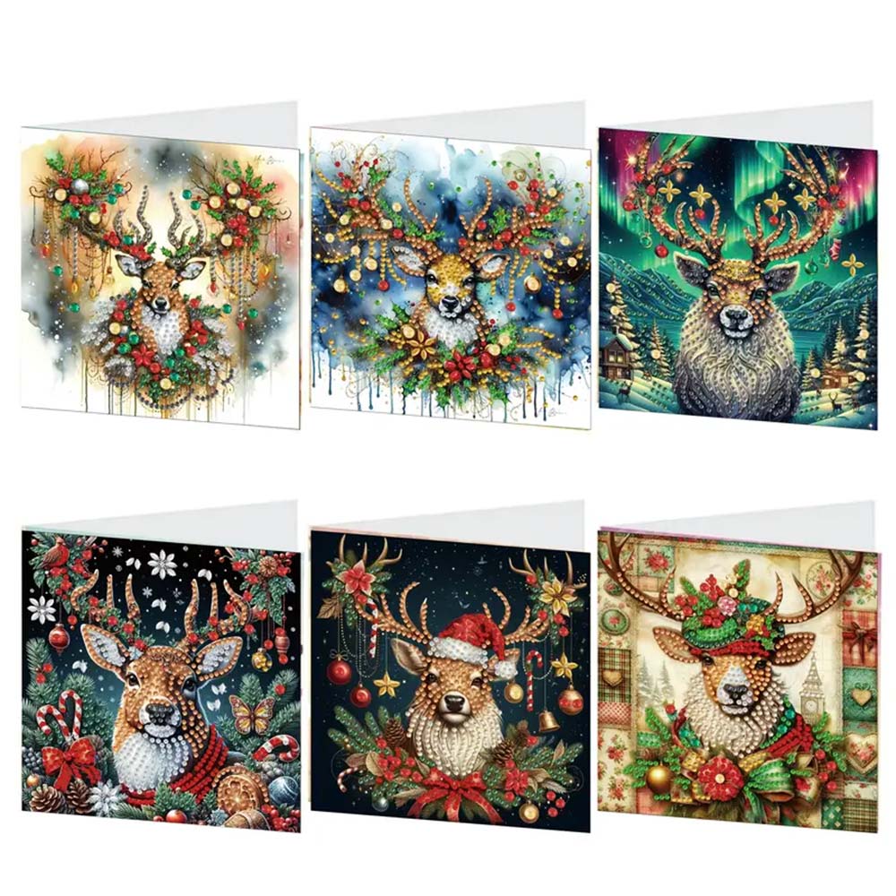 5D Diamond Painting Grußkarten – Weihnachts-Hirsche im Glanz der Lichter, Unique-Diamond