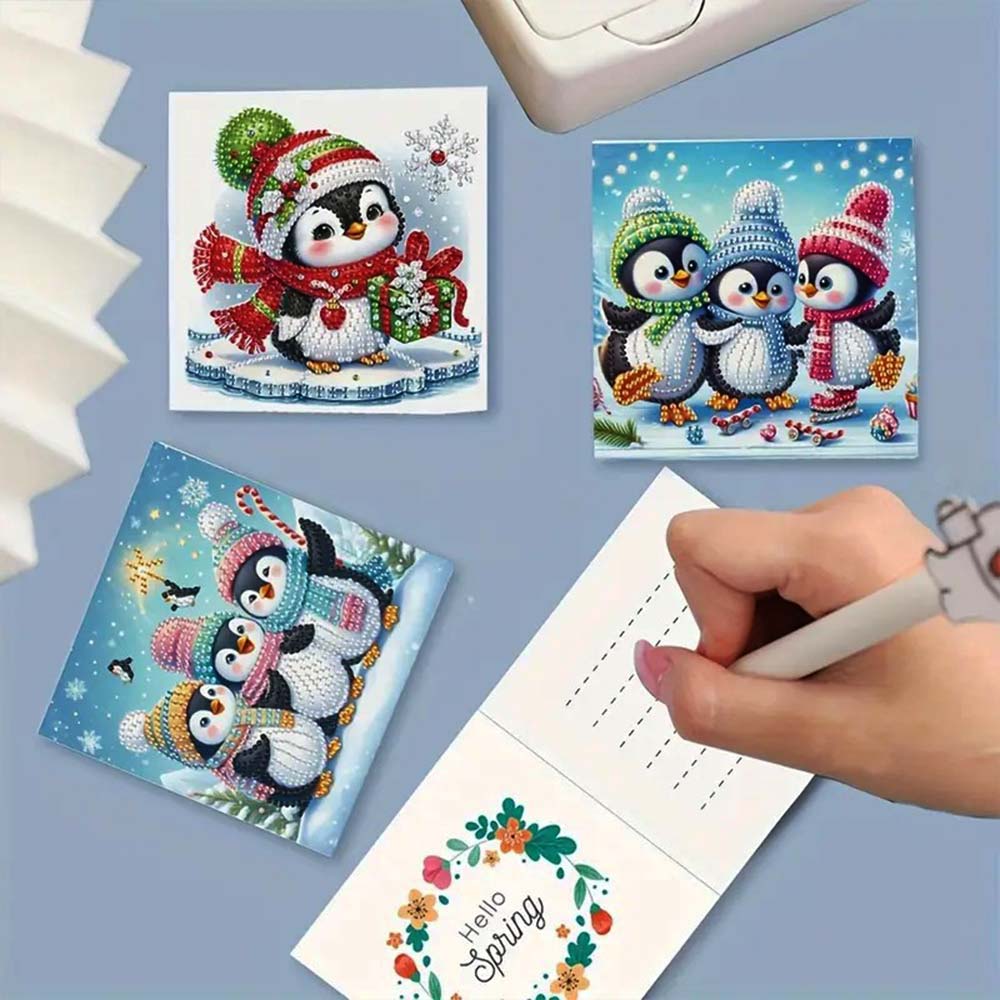 5D Diamond Painting Grußkarten – Winterliche Pinguinfreunde, Unique-Diamond