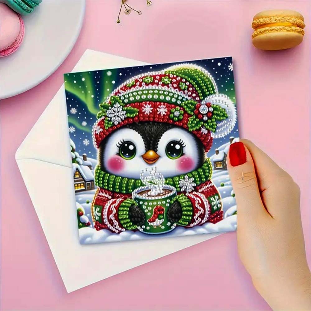 5D Diamond Painting Grußkarten – Winterliche Pinguinfreunde, Unique-Diamond