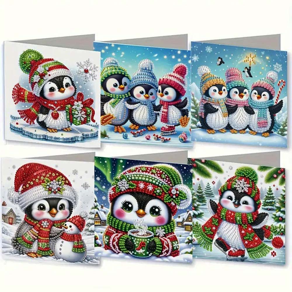 5D Diamond Painting Grußkarten – Winterliche Pinguinfreunde, Unique-Diamond