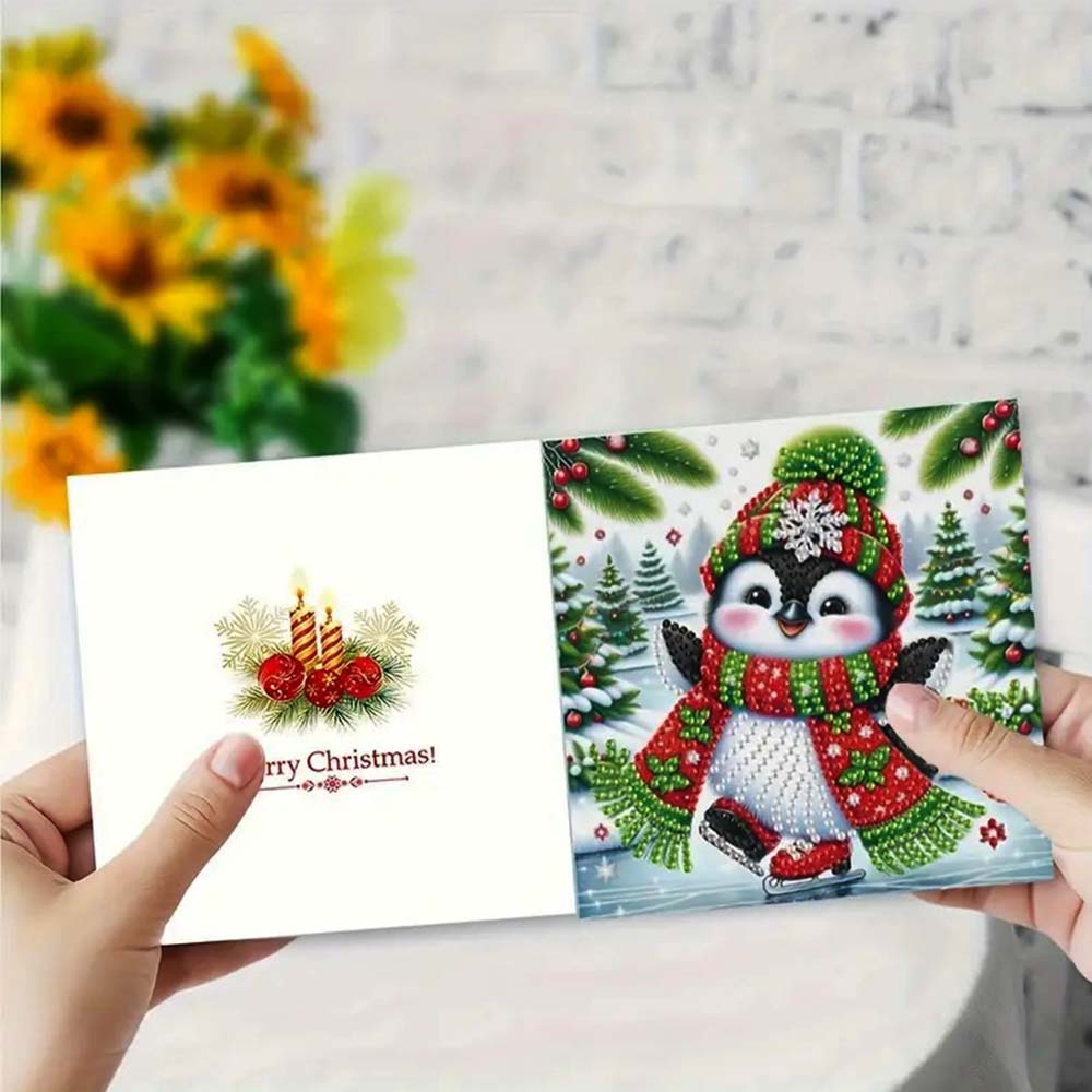 5D Diamond Painting Grußkarten – Winterliche Pinguinfreunde, Unique-Diamond