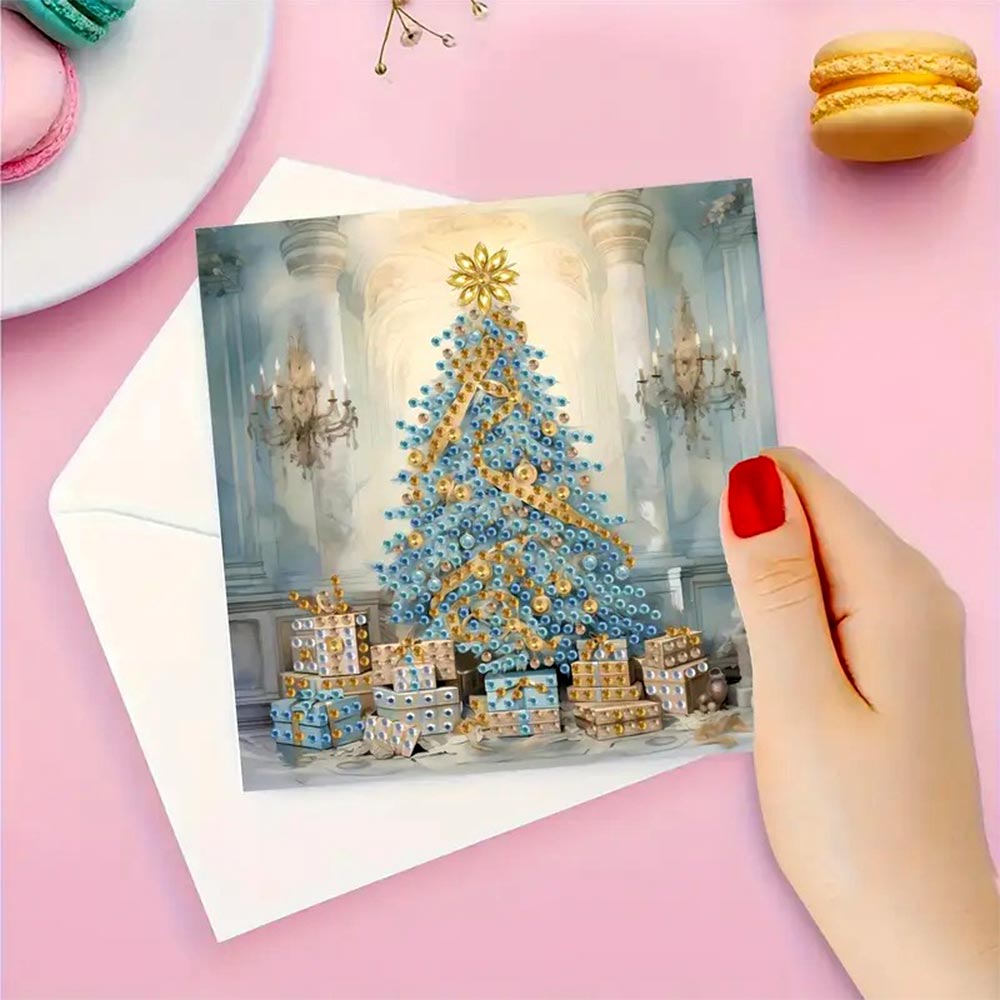 5D Diamond Painting Grußkarten – Winterzauber in Blau & Gold, Unique-Diamond
