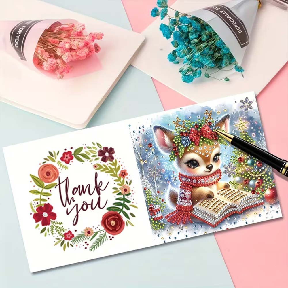 5D Diamond Painting Grußkarten – Winterzauber mit Rehkitz Lilli Unique-Diamond