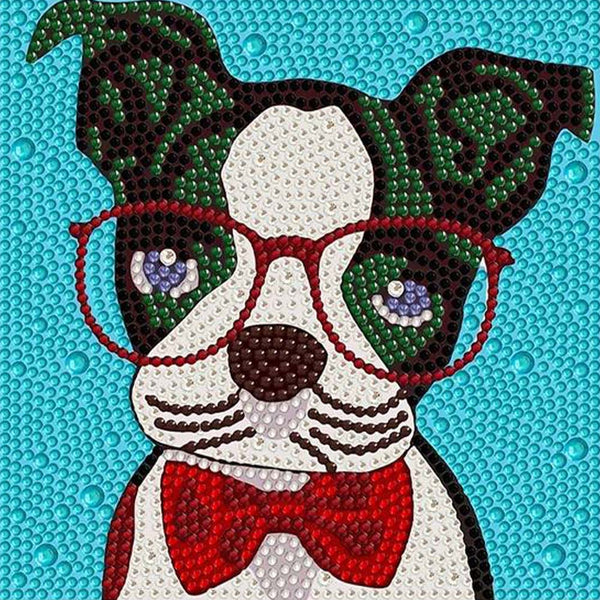 5D Diamond Painting Hund mit Brille Strasssteine, Unique-Diamond-