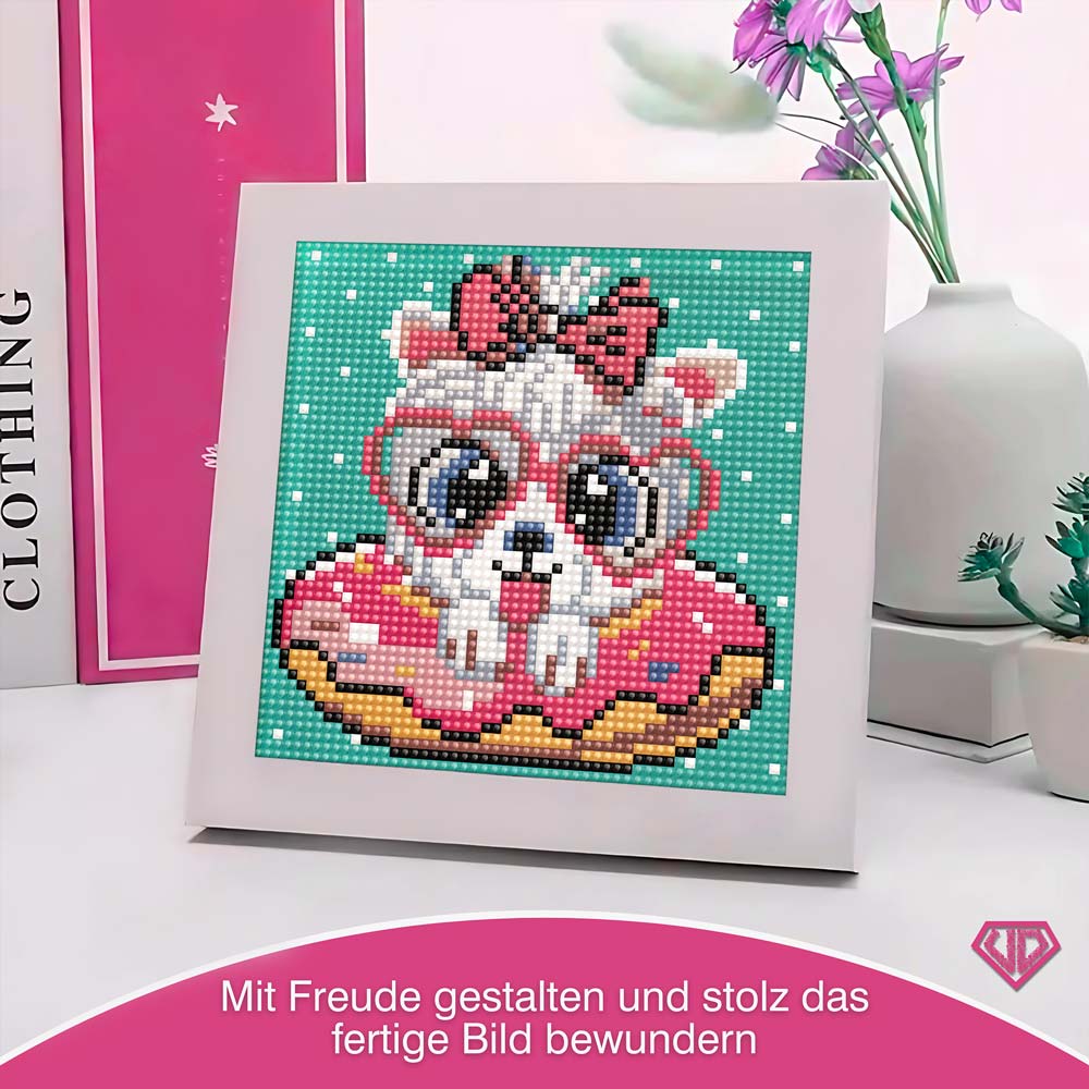 5D Diamond Painting Mini-Bild – Pudelmädchen Bella im Donut-Look, Unique-Diamond