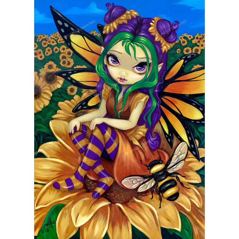 5D Diamond Painting AB Steine © Jasmine Becket-Griffith - Sitting On A Sunflower, Unique-Diamond