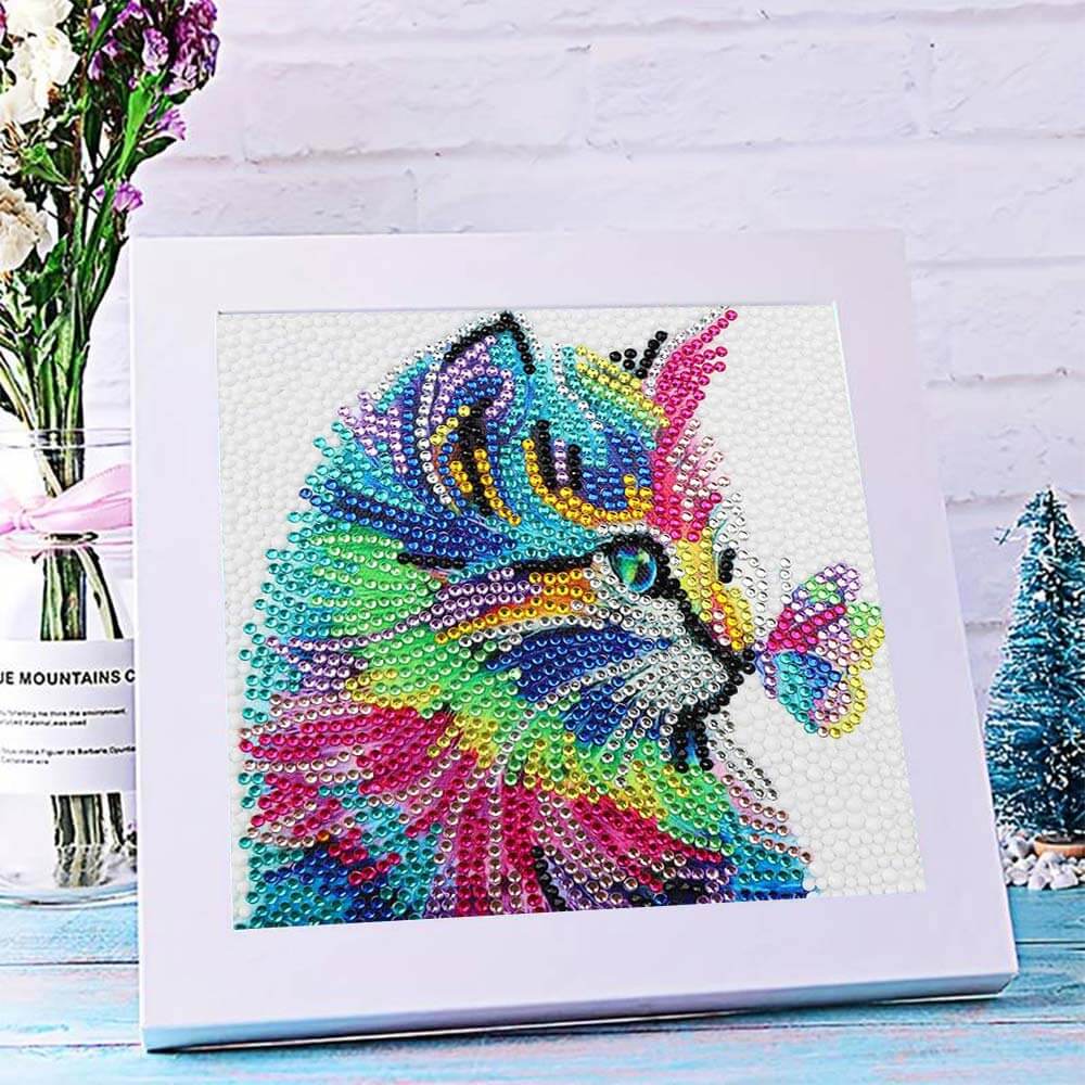 5D Diamond Painting Katze mit Schmetterling