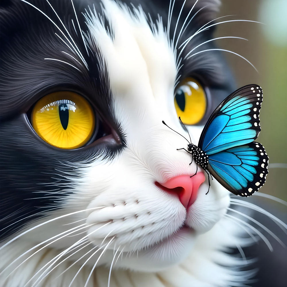 5D Diamond Painting Katze mit Schmetterling