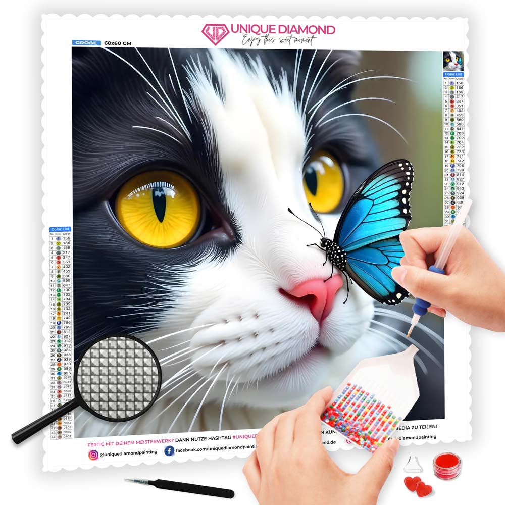 5D Diamond Painting Katze mit Schmetterling