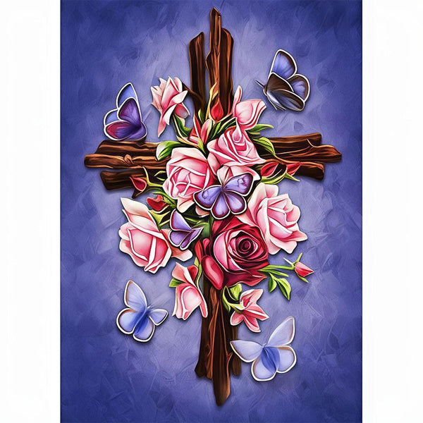 5D Diamond Painting Kreuz mit Blumen, Unique-Diamond