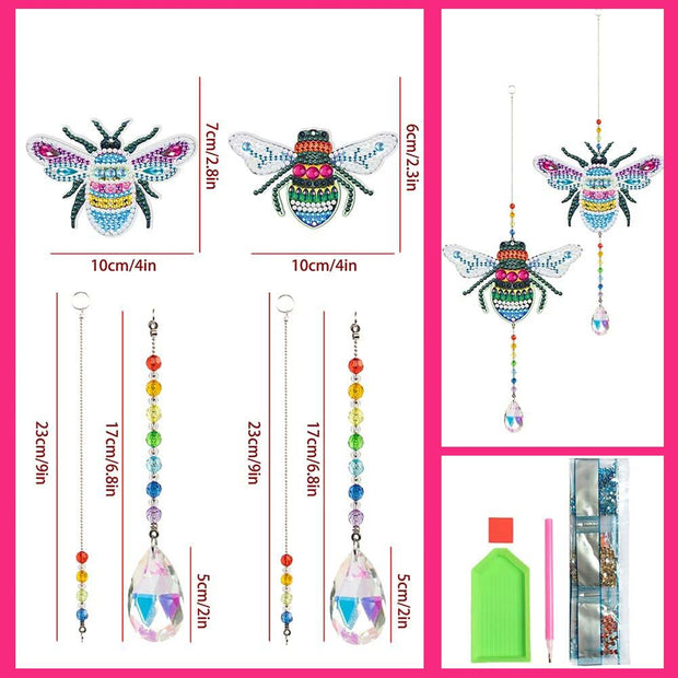 5D Diamond Painting Kristall Windspiel Bunte Bienen 2 Stück, Unique-Diamond