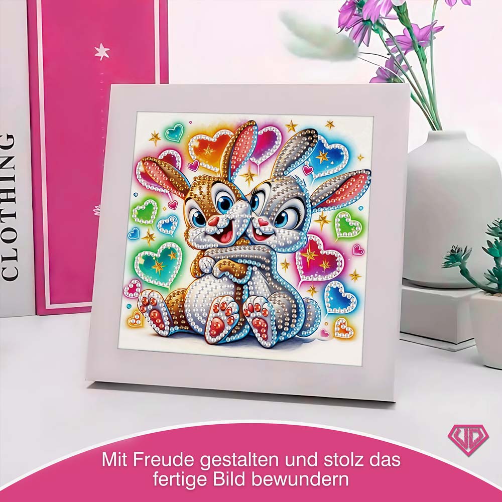 5D Diamond Painting Kuschelnde Häschen Finja & Flocke mit Strasssteinchen, Unique-Diamond
