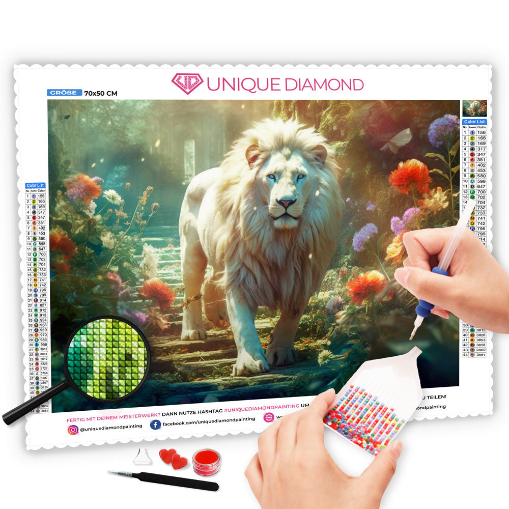 5D Diamond Painting Löwe im Garten - Unique Diamond