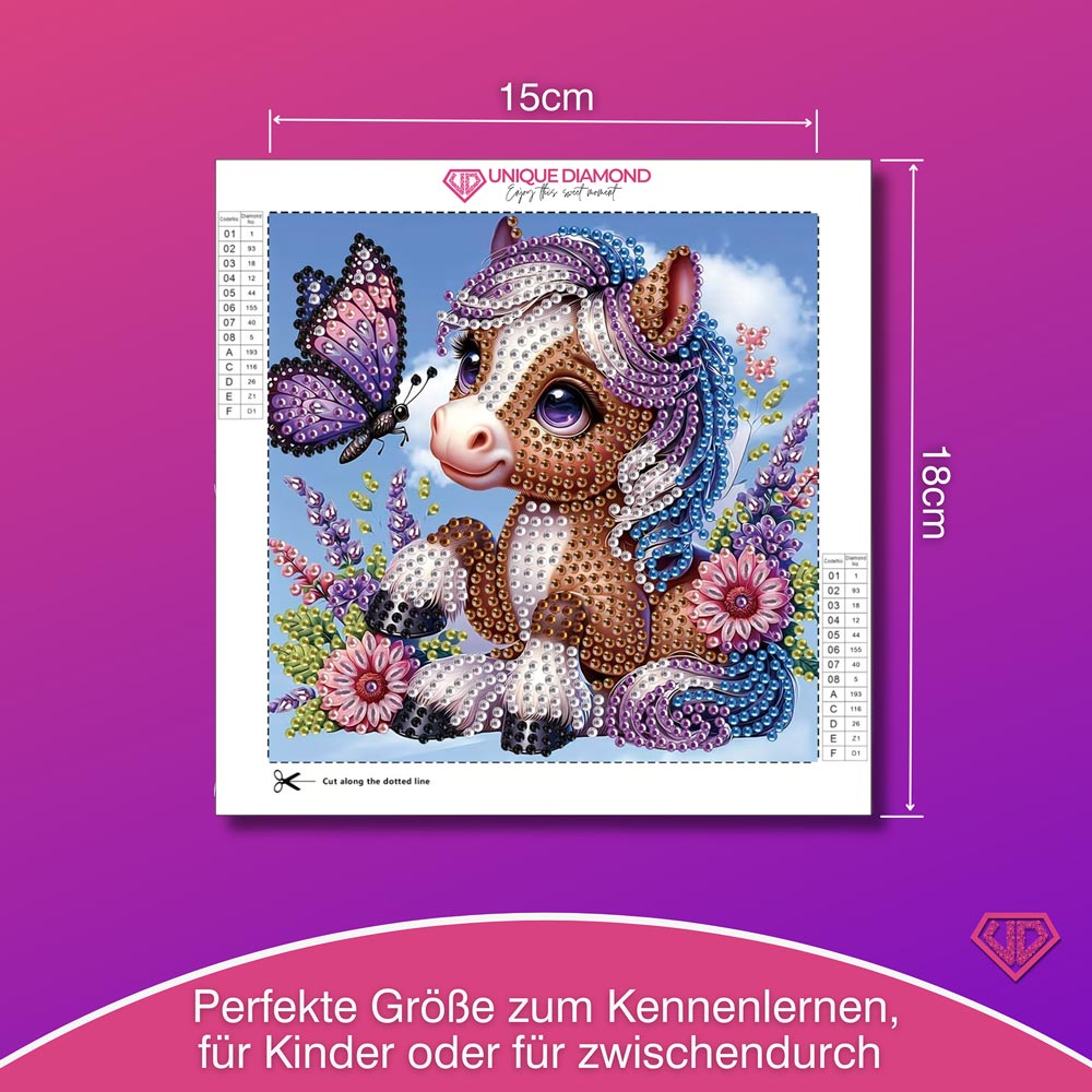 5D Diamond Painting Mini-Bild – Lavendelpony & Schmetterling