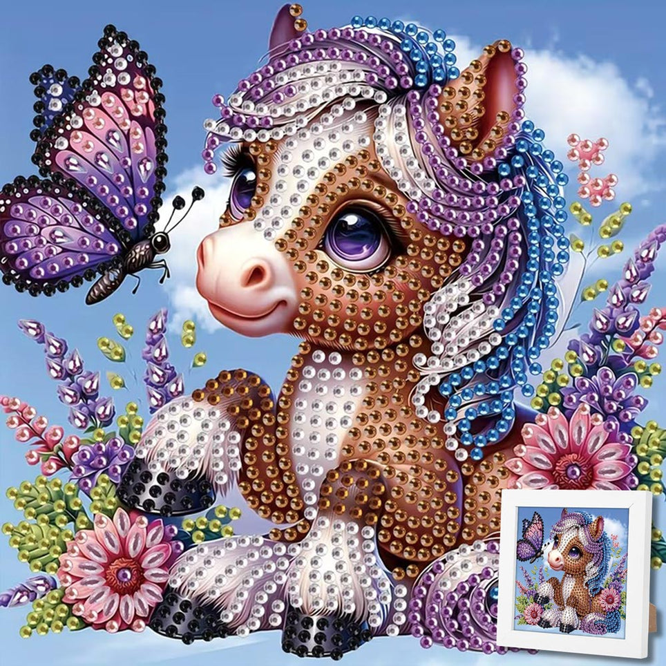 5D Diamond Painting Mini-Bild – Lavendelpony & Schmetterling